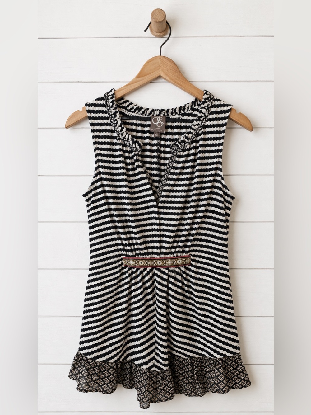 Anthropologie One September Black & White Striped Sleeveless Tank Top